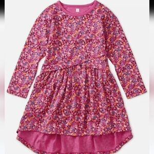 Tea Collection Kids Floral Hi-Low Cotton Pink Dress Size 12